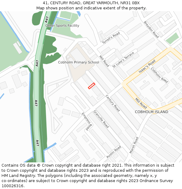 41, CENTURY ROAD, GREAT YARMOUTH, NR31 0BX: Location map and indicative extent of plot