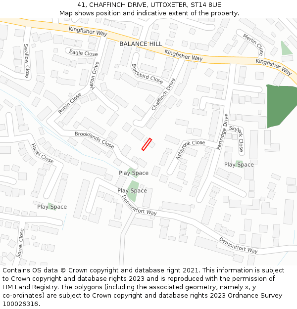 41, CHAFFINCH DRIVE, UTTOXETER, ST14 8UE: Location map and indicative extent of plot