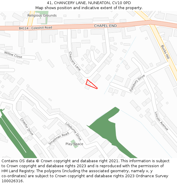 41, CHANCERY LANE, NUNEATON, CV10 0PD: Location map and indicative extent of plot