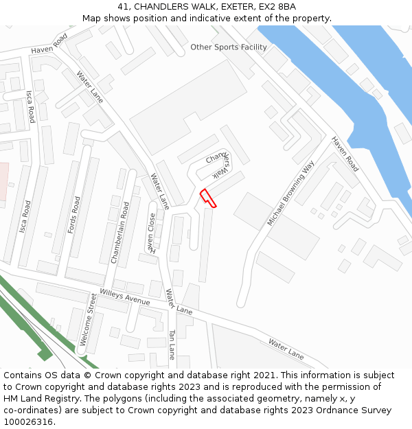 41, CHANDLERS WALK, EXETER, EX2 8BA: Location map and indicative extent of plot