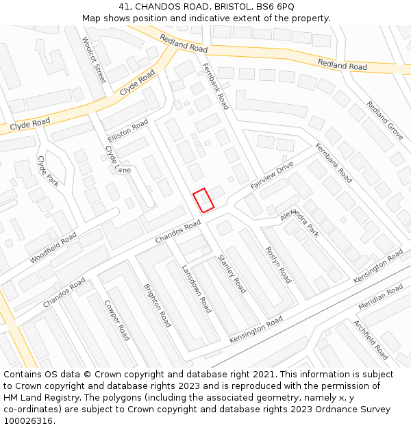 41, CHANDOS ROAD, BRISTOL, BS6 6PQ: Location map and indicative extent of plot