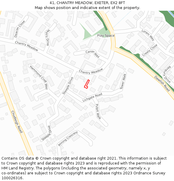 41, CHANTRY MEADOW, EXETER, EX2 8FT: Location map and indicative extent of plot