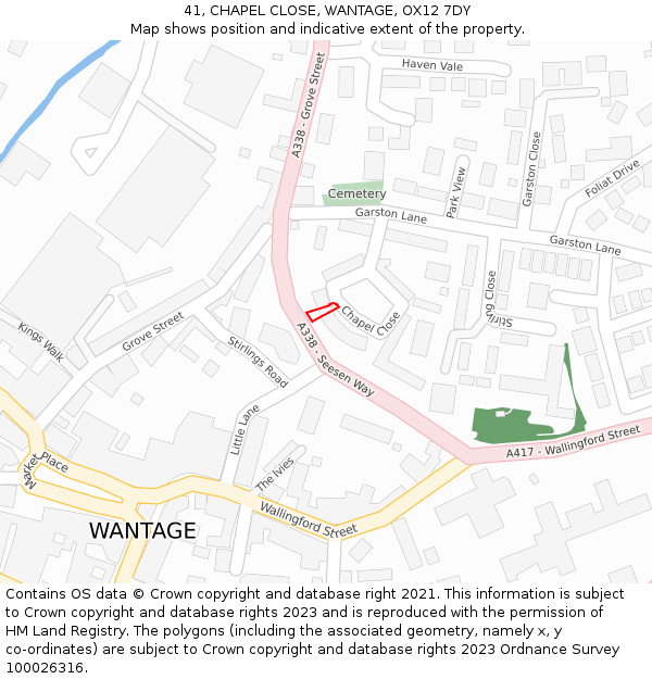 41, CHAPEL CLOSE, WANTAGE, OX12 7DY: Location map and indicative extent of plot