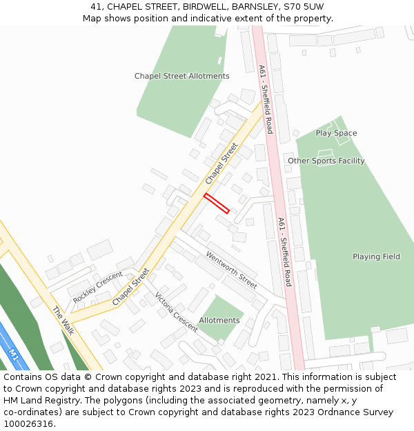 41, CHAPEL STREET, BIRDWELL, BARNSLEY, S70 5UW: Location map and indicative extent of plot