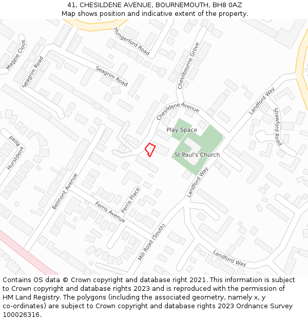 41, CHESILDENE AVENUE, BOURNEMOUTH, BH8 0AZ: Location map and indicative extent of plot