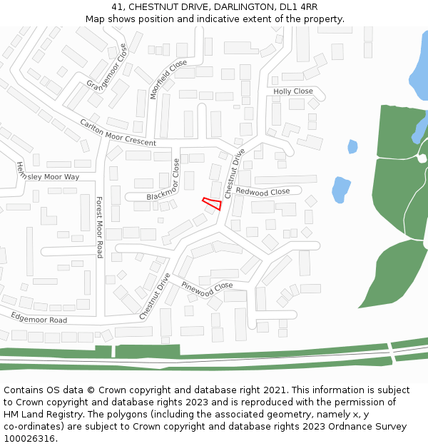 41, CHESTNUT DRIVE, DARLINGTON, DL1 4RR: Location map and indicative extent of plot