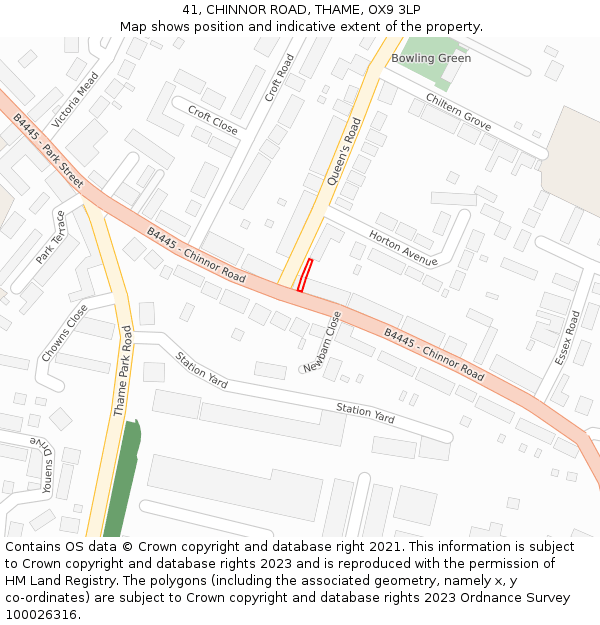 41, CHINNOR ROAD, THAME, OX9 3LP: Location map and indicative extent of plot