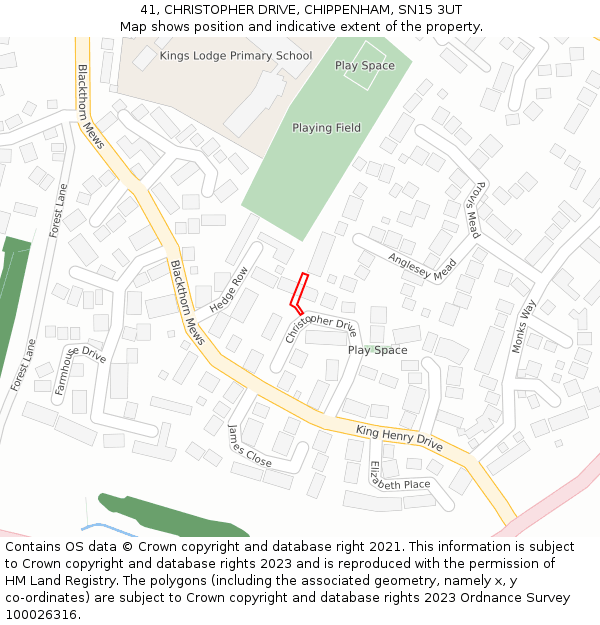 41, CHRISTOPHER DRIVE, CHIPPENHAM, SN15 3UT: Location map and indicative extent of plot