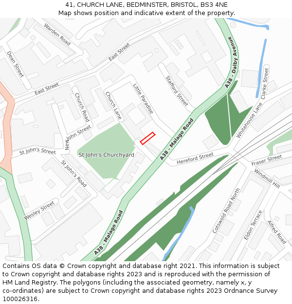 41, CHURCH LANE, BEDMINSTER, BRISTOL, BS3 4NE: Location map and indicative extent of plot