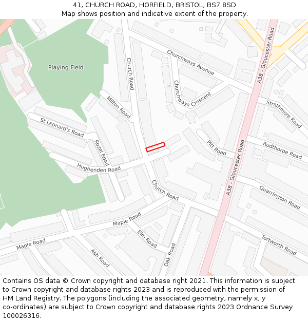 41, CHURCH ROAD, HORFIELD, BRISTOL, BS7 8SD: Location map and indicative extent of plot