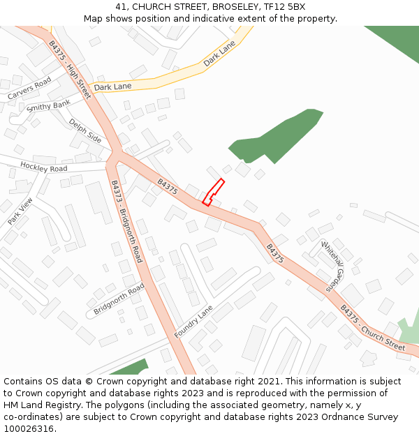 41, CHURCH STREET, BROSELEY, TF12 5BX: Location map and indicative extent of plot