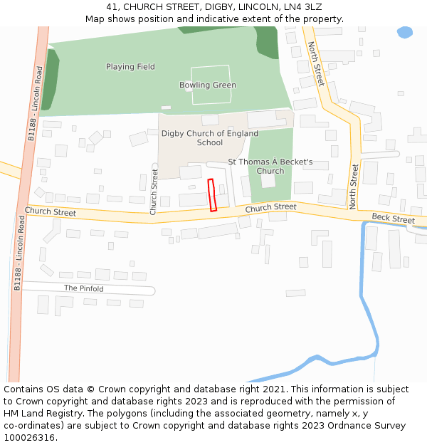 41, CHURCH STREET, DIGBY, LINCOLN, LN4 3LZ: Location map and indicative extent of plot