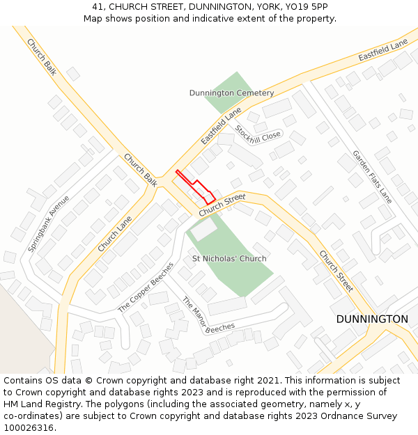 41, CHURCH STREET, DUNNINGTON, YORK, YO19 5PP: Location map and indicative extent of plot
