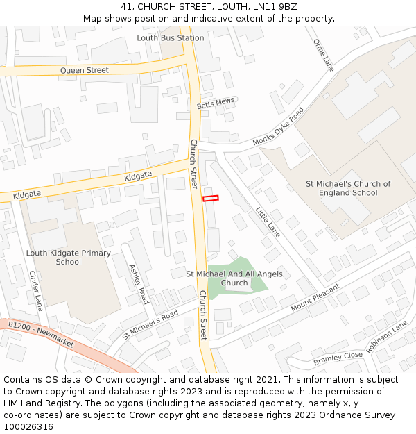 41, CHURCH STREET, LOUTH, LN11 9BZ: Location map and indicative extent of plot