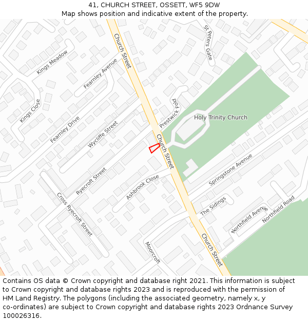 41, CHURCH STREET, OSSETT, WF5 9DW: Location map and indicative extent of plot