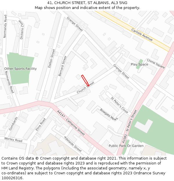 41, CHURCH STREET, ST ALBANS, AL3 5NG: Location map and indicative extent of plot