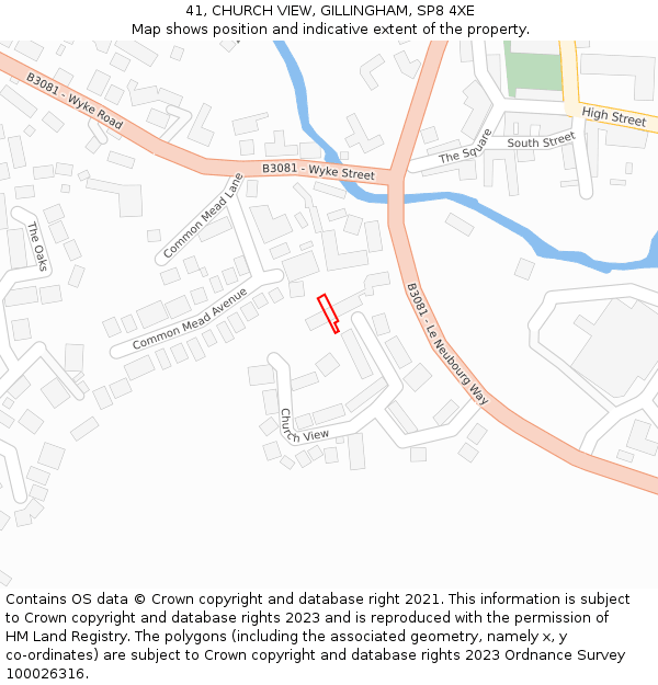 41, CHURCH VIEW, GILLINGHAM, SP8 4XE: Location map and indicative extent of plot