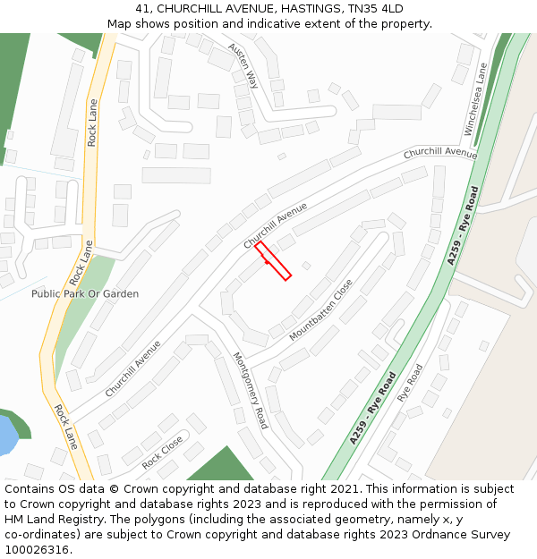 41, CHURCHILL AVENUE, HASTINGS, TN35 4LD: Location map and indicative extent of plot