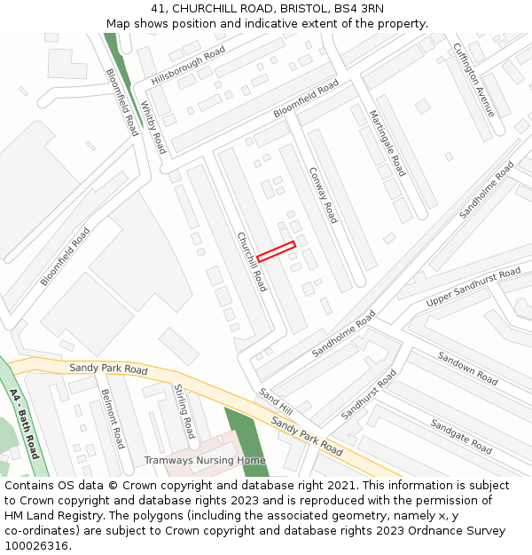 41, CHURCHILL ROAD, BRISTOL, BS4 3RN: Location map and indicative extent of plot