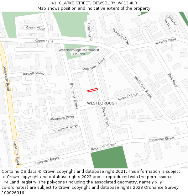 41, CLARKE STREET, DEWSBURY, WF13 4LR: Location map and indicative extent of plot