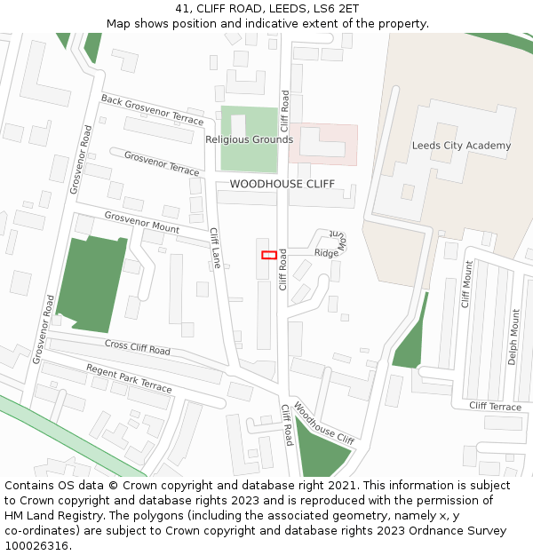 41, CLIFF ROAD, LEEDS, LS6 2ET: Location map and indicative extent of plot