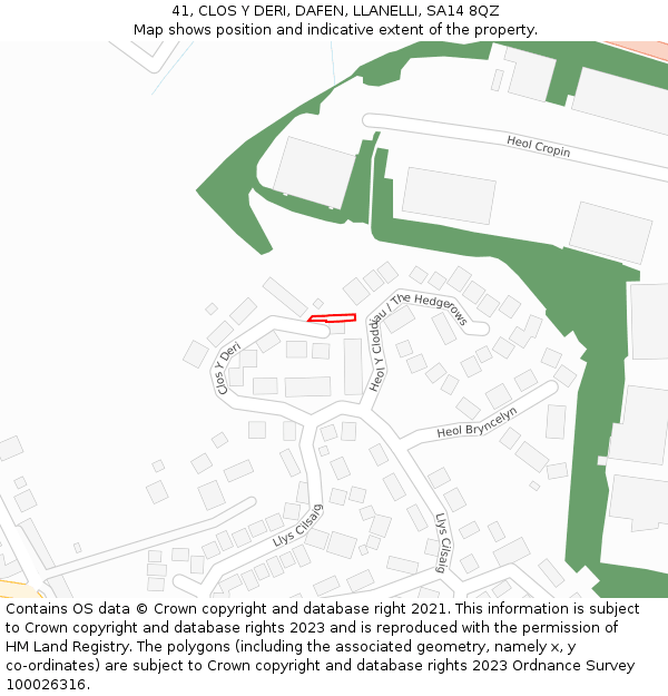 41, CLOS Y DERI, DAFEN, LLANELLI, SA14 8QZ: Location map and indicative extent of plot