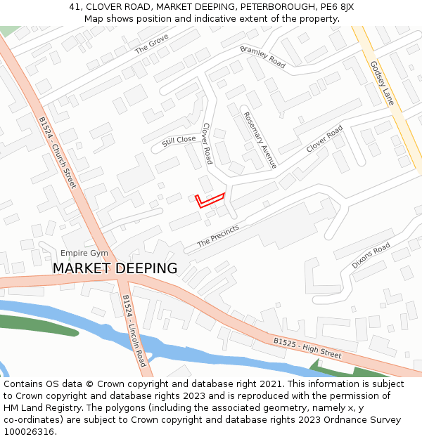 41, CLOVER ROAD, MARKET DEEPING, PETERBOROUGH, PE6 8JX: Location map and indicative extent of plot