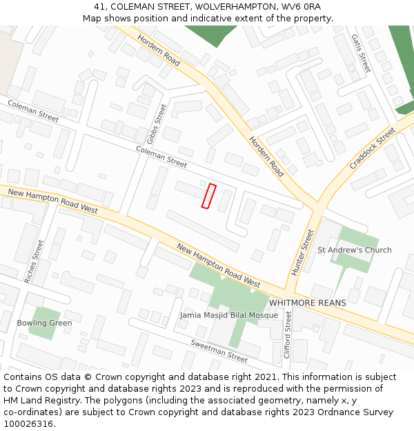 41, COLEMAN STREET, WOLVERHAMPTON, WV6 0RA: Location map and indicative extent of plot