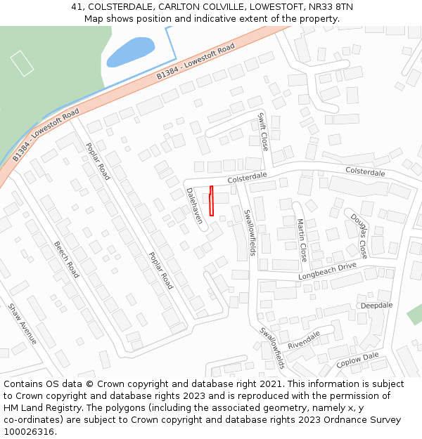 41, COLSTERDALE, CARLTON COLVILLE, LOWESTOFT, NR33 8TN: Location map and indicative extent of plot
