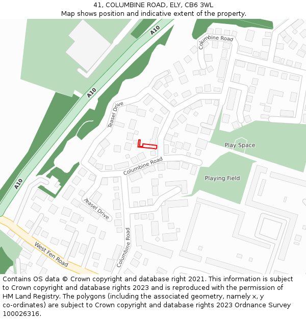 41, COLUMBINE ROAD, ELY, CB6 3WL: Location map and indicative extent of plot