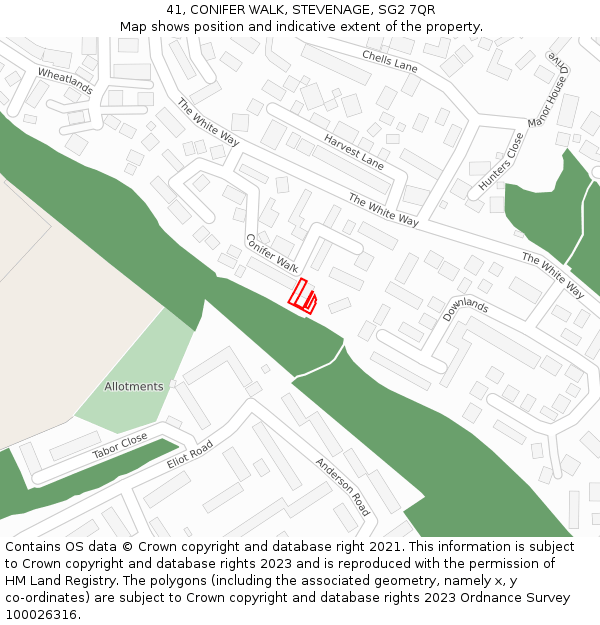 41, CONIFER WALK, STEVENAGE, SG2 7QR: Location map and indicative extent of plot
