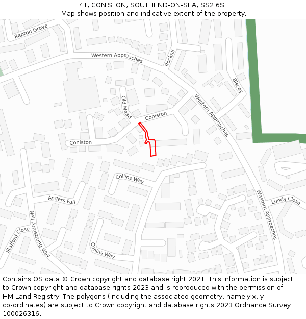 41, CONISTON, SOUTHEND-ON-SEA, SS2 6SL: Location map and indicative extent of plot