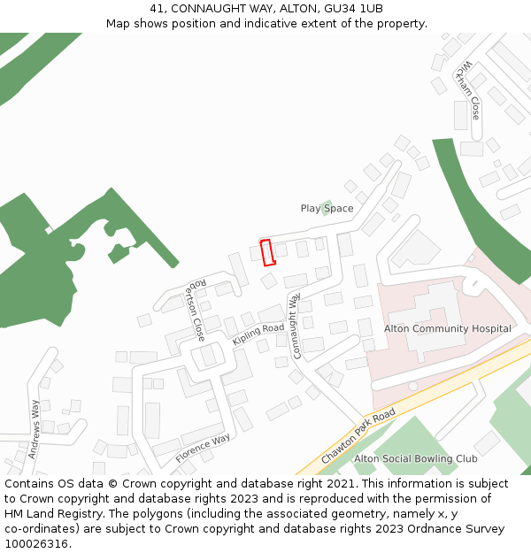 41, CONNAUGHT WAY, ALTON, GU34 1UB: Location map and indicative extent of plot