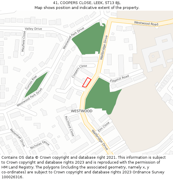 41, COOPERS CLOSE, LEEK, ST13 8JL: Location map and indicative extent of plot