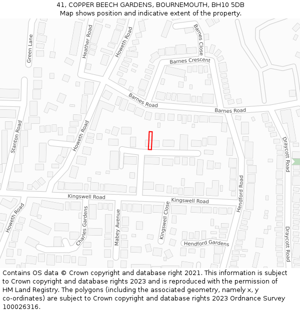41, COPPER BEECH GARDENS, BOURNEMOUTH, BH10 5DB: Location map and indicative extent of plot