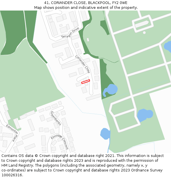 41, CORIANDER CLOSE, BLACKPOOL, FY2 0WE: Location map and indicative extent of plot