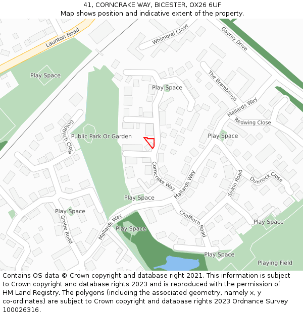41, CORNCRAKE WAY, BICESTER, OX26 6UF: Location map and indicative extent of plot