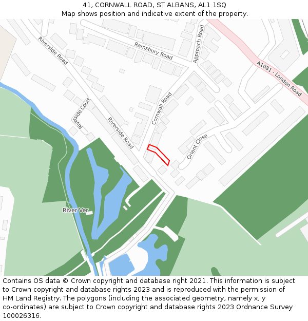 41, CORNWALL ROAD, ST ALBANS, AL1 1SQ: Location map and indicative extent of plot