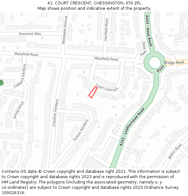 41, COURT CRESCENT, CHESSINGTON, KT9 2PL: Location map and indicative extent of plot