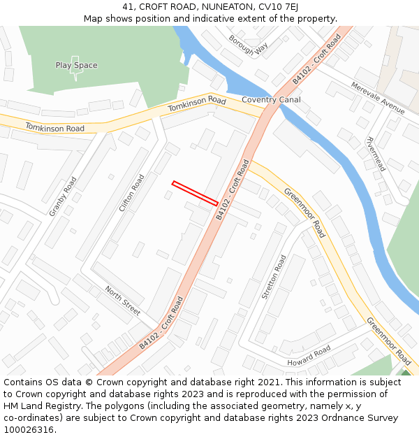 41, CROFT ROAD, NUNEATON, CV10 7EJ: Location map and indicative extent of plot