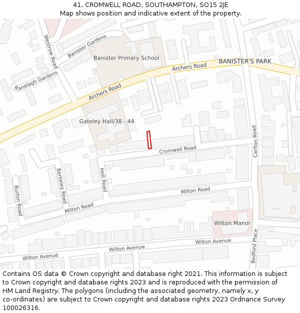 41, CROMWELL ROAD, SOUTHAMPTON, SO15 2JE: Location map and indicative extent of plot