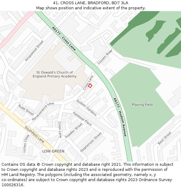 41, CROSS LANE, BRADFORD, BD7 3LA: Location map and indicative extent of plot