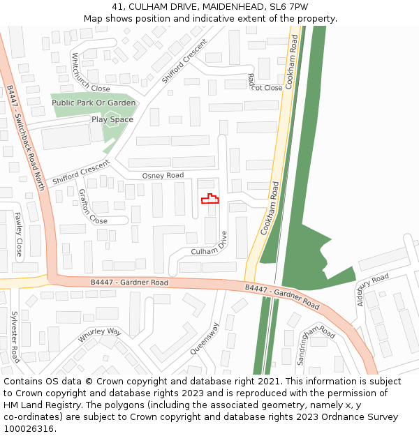 41, CULHAM DRIVE, MAIDENHEAD, SL6 7PW: Location map and indicative extent of plot