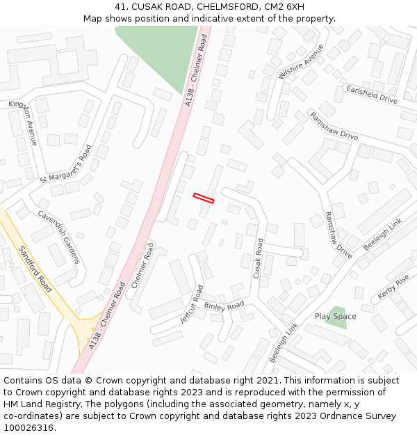41, CUSAK ROAD, CHELMSFORD, CM2 6XH: Location map and indicative extent of plot