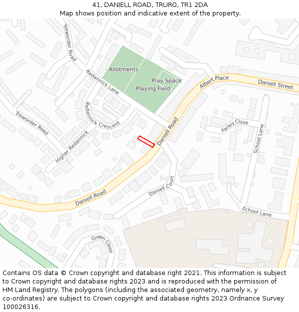 41, DANIELL ROAD, TRURO, TR1 2DA: Location map and indicative extent of plot