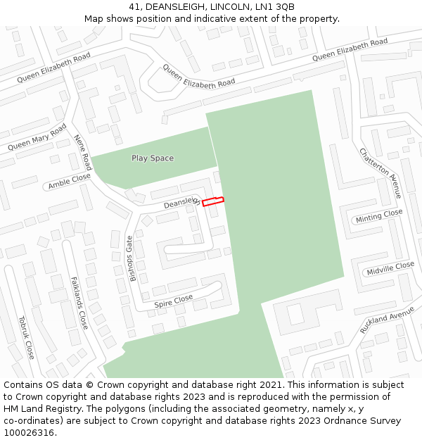41, DEANSLEIGH, LINCOLN, LN1 3QB: Location map and indicative extent of plot