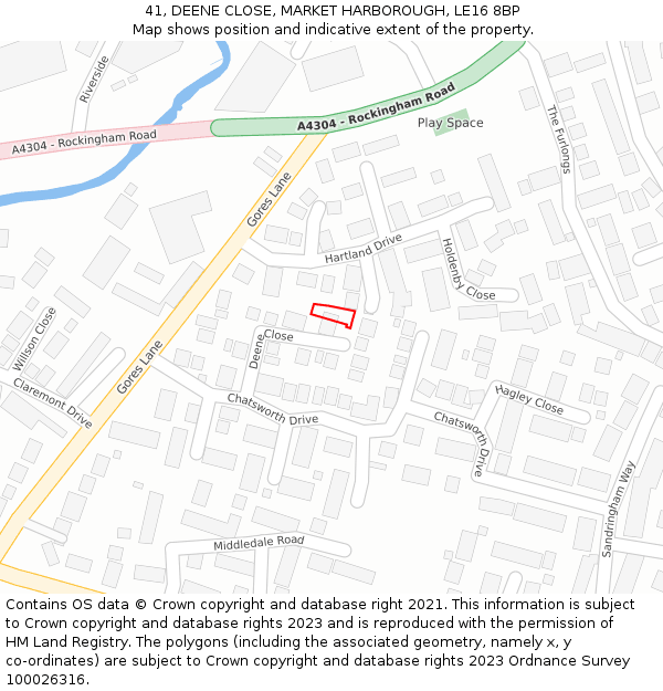 41, DEENE CLOSE, MARKET HARBOROUGH, LE16 8BP: Location map and indicative extent of plot