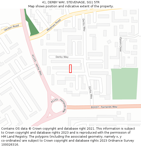 41, DERBY WAY, STEVENAGE, SG1 5TR: Location map and indicative extent of plot