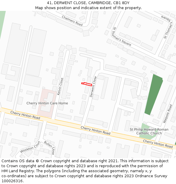 41, DERWENT CLOSE, CAMBRIDGE, CB1 8DY: Location map and indicative extent of plot