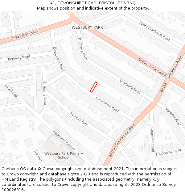 41, DEVONSHIRE ROAD, BRISTOL, BS6 7NQ: Location map and indicative extent of plot